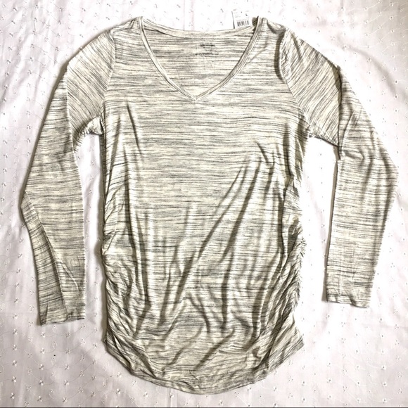 Motherhood Maternity Long Sleeve Rouched Grey Top - Picture 2 of 6